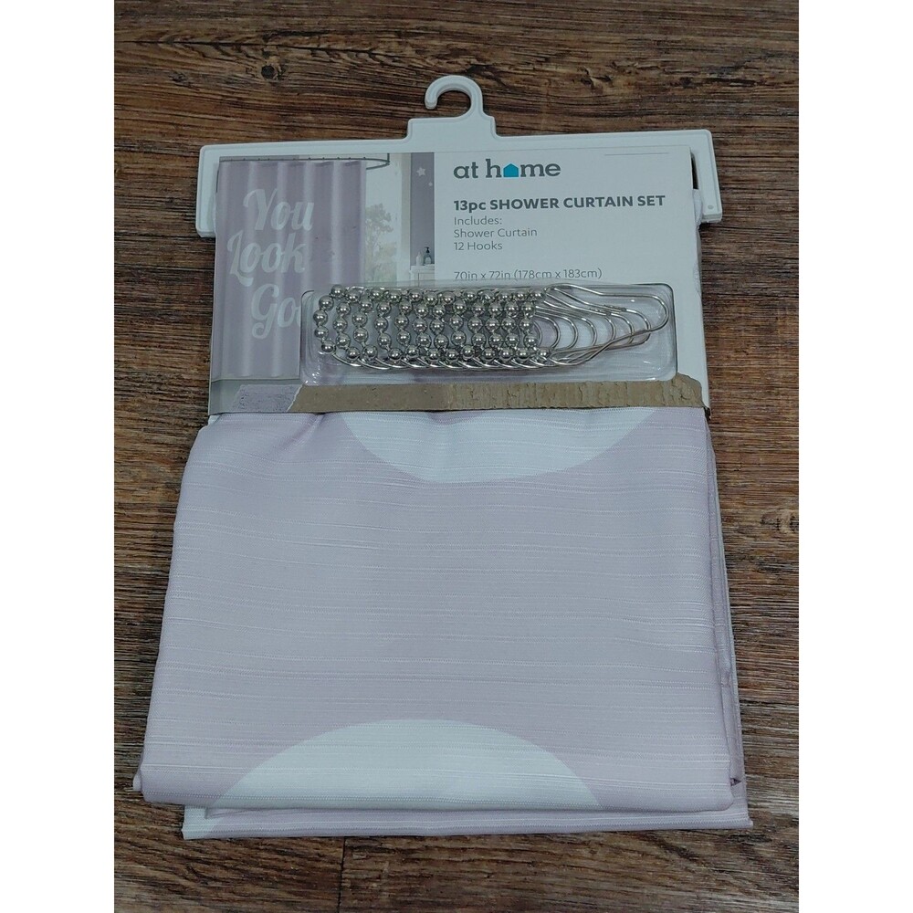 At Home 13pc Shower Curtain Set Lavender "You Look Good" Silver Hooks 70x72 New